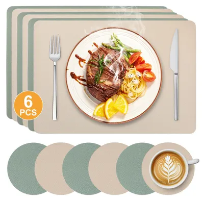Platzsets abwaschbar weiß/grün 6 Stück