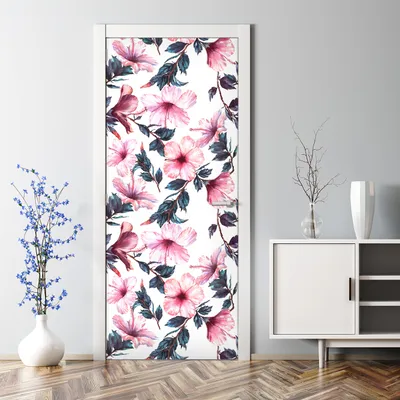 Produktbild von Dekorative Abnehmbarer Wandsticker Türtapete selbstklebend Klebefolie Rosa Hibiskus 77 x 200 cm