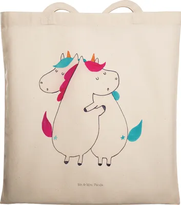 Produktbild von Mr. & Mrs. Panda Tote Bag Einhörner Umarmen - Transparent - Geschenk, Shopping Tasche, Laptoptasche, Uni, Jutebeutel, Familie, Freundinnen, Unicorn, Schwestern, Liebe