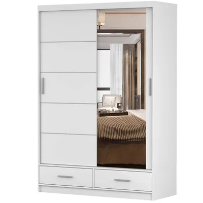 Image de Armoire à portes coulissantes Armoire 150 cm blanc/blanc mat avec miroir Florence