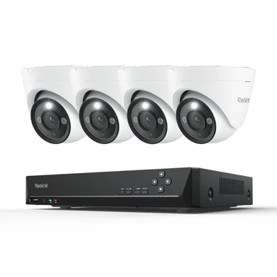 Obrázok produktu pre Reolink RLK8-1200D4-A, 12MP PoE vonkajší monitorovací systém, 8CH 2TB HDD NVR a 4x PoE bezpečnostná kamera, 24/7 nahrávanie, reflektor, inteligentná detekcia