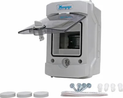 Produktbild von KOPP Aufputz-Feuchtraum-Verteilerkasten N4D, IP65, mit Tür, 1-reihig, 4 Pole