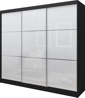 Produktbild von Masseno Schiebetürenschrank VITALE 240 cm Kleiderschrank mit 4 Schubladen Schlafzimmer Schrank 3-türig Schwarz