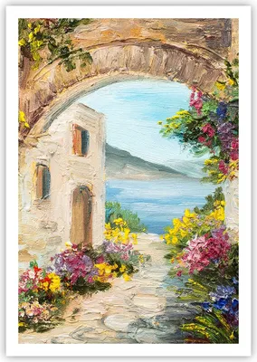 Produktbild von Poster - Poster ohne Rahmen - Haus Santorini Blumen - 70x100 cm - Wand Bild - Wanddeko - Wandbilder - Kunstposter - Wandposter - Bilder - Kunstdruck - Wanddekoration - Wandbild - P2XPA70x100-4191