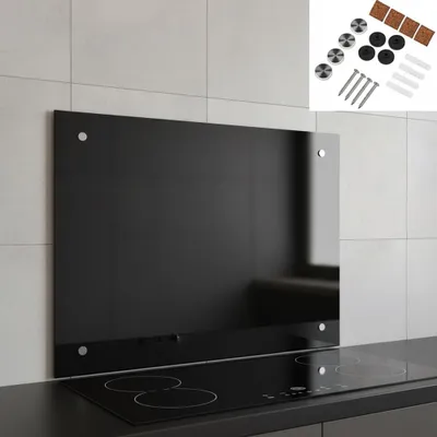 Produktbild von 6mm Glasplatte Küchen Rückwand Schwarz Spritzschutz Motivwand Fliesenspiegel