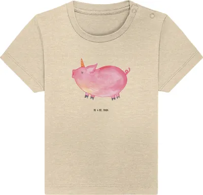 Produktbild von Mr. & Mrs. Panda  T-Shirt Einhorn Schwein 0. - 6. Monat - Natural Raw - Geschenk, Babyshirt, Unicorn, Baumwolle Baby Shirt, Einhörner, Bauer, Spruch, Organic