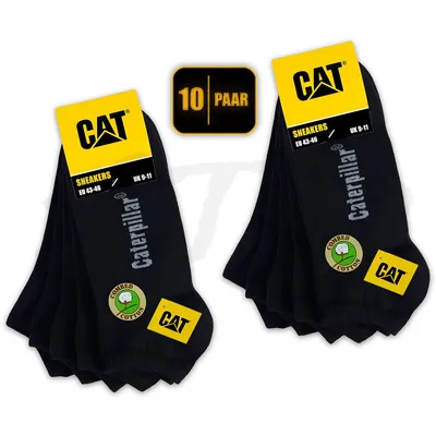 Produktbild von 10 Paar CAT® CATERPILLAR SNEAKER SOCKEN Arbeitssneaker dünne Senakers Socks gekämmte Baumwolle Gr. 43-46 & Farbe Schwarz Füßlinge Strümpfe Knöchelhoch