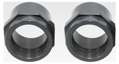 Produktbild von 2x PVC Fittings Gewindemuffe 63mm x 2" | Klebemuffe mit Innengewinde | Übergangsmuffe aus grauem PVC-U | PN16 für Rohrleitungen, Schwimmbad, Poolverrohrung, Druckleitungen, Pool & Teich