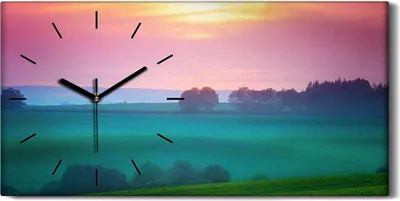 Produktbild von Wohnzimmer-Bild Leinwand Uhr Geräuschlos 60x30 Landschafts mit Sonnenuntergang - schwarze Hände