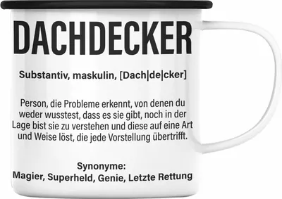 Produktbild von Trendation - Dachdecker Geschenk Emaille Tasse Lustig Mann Männer Zubehör Geschenkidee Dachdecker-Meister Emaille Emaille Tasse (Schwarz)