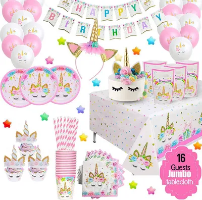 Produktbild von Aufblasbares Partyzubehör Party Deko Set Einhorn Geburtstag 16 Gäste Happy Birthday Mädchen