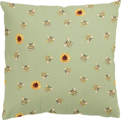 Produktbild von Dekokissen Blumen drinnen / Indoor Zierkissen Canvas waschbar Sonnenblume grün Aquarell Illustration Sofakissen mit Füllung