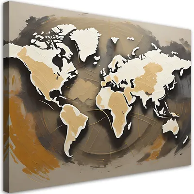 Produktbild von Leinwandbild Retro-Weltkarte 120x80 Feeby Braun bild für die wand bereit zum aufhängen