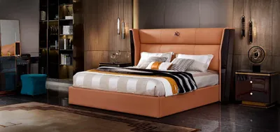 Produktbild von Bett Leder Orange Schlafzimmer Kreative Modern Design Möbel Holz Luxus Betten