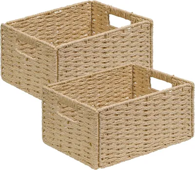 Image de Panier de rangement de 30x15x12 cm, en hyacinthe d'eau tressée, pour salle de bain
