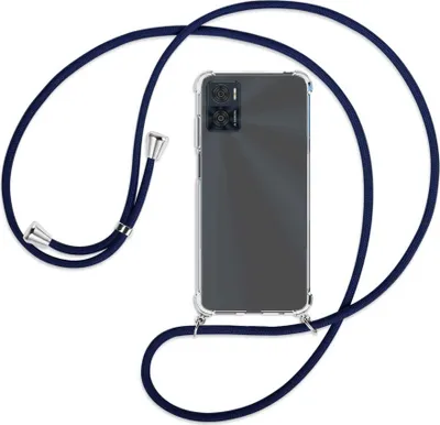 Produktbild von Handykette Backcover-Schutzhülle mit Band (Metall silberfarben) für Motorola Moto E22, Moto E22i 4G - dunkelblau