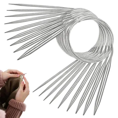 Image de Ensemble d'aiguilles circulaires pour tricot, 9 pièces, 120 cm, de 2 à 10 mm, en acier inoxydable, pour projets de tricot