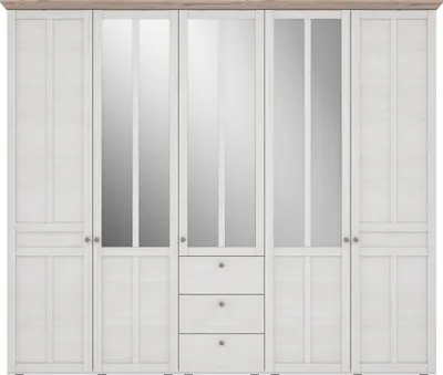 Produktbild von Drehtürenschrank >ILOPPA< 5 Türen, 3 Schübe, weiss / Spiegel - 254,4x216,6x62,1cm (B/H/T)