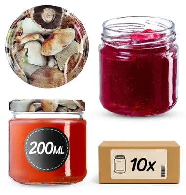 Produktbild von Einmachgläser - Vorratsgläser - 200 ml - 10er-Pack - 66 mm - Glas - Deckel mit Pilzmotiv