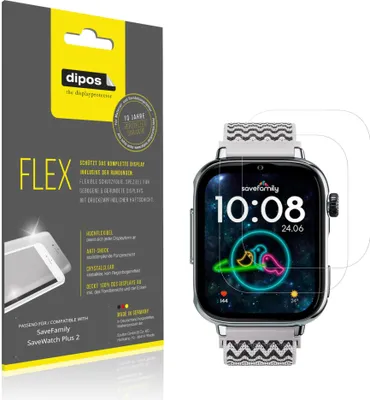 Image de 2x Film de protection d'écran pour SaveFamily SaveWatch Plus 2, recouvre 100% de l'écran, dipos Flex