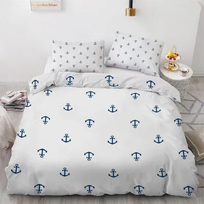 Produktbild von Bettwäsche-Set 155x220 cm 3-teilig Mikrofaser Anker Ozean Maritim Wendebettwäsche mit Reißverschluss 2 Kissenbezüge 80x80 cm