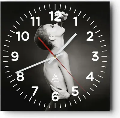 Produktbild von Wanduhr - Quadrat - Glasuhr - Nackt Frau Blumen - 40x40cm - Schleichendes Uhrwerk - Lautlos - zum Aufhängen bereit - Dekoration Modern - Wanddekoration aus Glas - C4AC40x40-4849