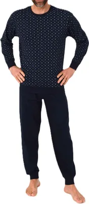 Produktbild von Normann Herren langarm Schlafanzug mit Bündchen Pyjama in edler Minimal Print Optik ; navy , 50