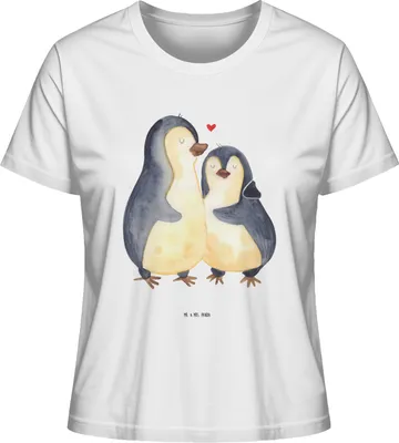 Produktbild von Mr. & Mrs. Panda T-Shirt für Frauen Pinguine Einschlafen Größe L - Weiß - Geschenk, Shirt Mit Spruch Damen, Oberteil, Mitbringsel, Baumwoll, Valentinstag, Print, Freundin