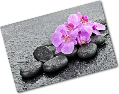 Produktbild von Tulup Glas Herdabdeckplatte - 80x52 cm - Glaskeramikkochfeld-Abdeckung Spritzschutz Glasabdeckplatte - Einteilig - Blumen & Pflanzen - Orchideen Steine - Rosa