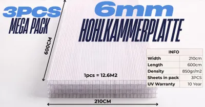 Image de Polycarbonat 6mm 210x600cm Multipack 3 Platter