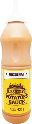 A bottle of Mississippi Potatoes Sauce, Original flavor.