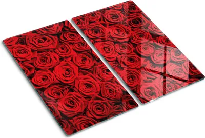 Obrázok produktu pre Sklenená ochranná doska – Kryt varnej dosky – Kryt na indukčnú dosku – 2x30x52 cm – Rýchle čistenie – Tvrdené sklo – Červené ruže
