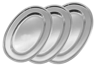 Produktbild von Edelstahl Serviertablett oval Tablett Servierplatte Platte Gastronomie Teller, Größe:30 cm