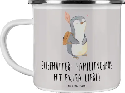Produktbild von Mr. & Mrs. Panda Emaille Tasse Stiefmutter Liebe - Grau Pastell - Geschenk, Lächeln, Teetasse, Patchwork-Familie, Stiefkind, Beziehung, Pott, Familienmitglieder, Familie