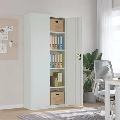 Image de Armoire métallique verrouillable, armoire de classement, armoire à outils, casier métallique, armoire de bureau, verrouillable, armoire en acier, gris clair, 90 x 40 x 200 cm