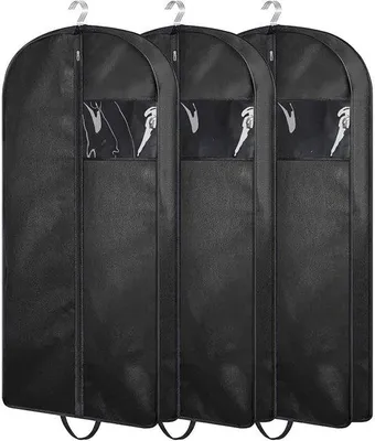 Image de Ibenzoa® : Lot de 3 housses de rangement pour vêtements – Sacs de voyage pratiques avec fermeture éclair, dimensions 109 x 60 x 10 cm, côtés de 10 cm, respirants, fenêtre transparente en PVC, poignées de transport renforcées