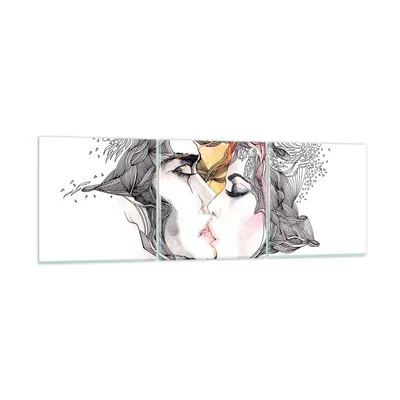 Produktbild von Bilder auf glas - Paar Küssen Abstraktion - 120x40cm - Glasbilder - Wandbilder - Kunstdruck - zum Aufhängen bereit - Wanddekoration aus Glas - Glas Bilder - Wandbild auf Glas - GCA120x40-3005