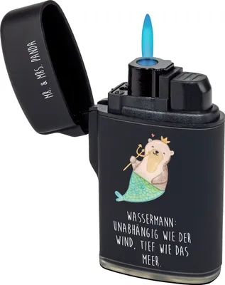 Produktbild von Mr. & Mrs. Panda Feuerzeug Wassermann Astrologie - Schwarz - Geschenk, Feuerzeuge, Sternzeichen, Geburtstagsgeschenk, zigarettenanzünder, sturmfeuerzeuge, gas anzünder
