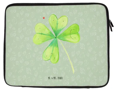 Produktbild von Mr. & Mrs. Panda Laptop Tasche Blume Kleeblatt 27 x 36 cm - Blattgrün - Geschenk, Sleeve, Garten, Umzug, Glück, Motivation, Hülle, Laptoptasche, Glücksbringer, Neuanfang