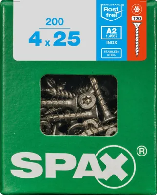 Produktbild von SPAX 4197000400257, Schraube, Edelstahl, Holz, Flachkopf, Torx, Silber