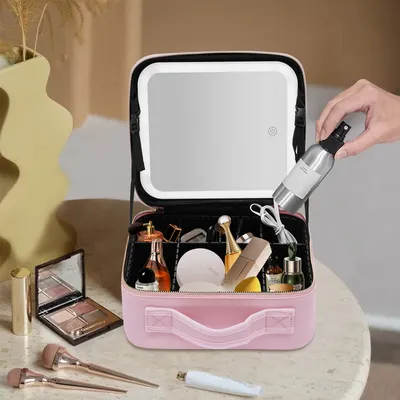 Zdjęcie produktu dla Nowa kosmetyczka podróżna z lusterkiem i lampką LED dla kobiet