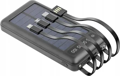 Image de Setty, 10.000mAh Solar Powerbank avec 4x câbles intégrés, noir