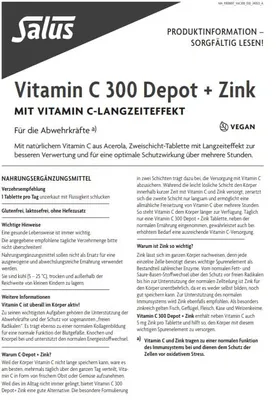 Produktbild von Salus C-300-Depot + Zink – 1x 30 Tabletten – Nahrungsergänzungsmittel mit Vitamin C und Zink - mit natürlichem Vitamin C aus Acerola - mit Vitamin C-L