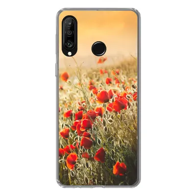 Produktbild von MuchoWow® Handyhülle Schutzhülle Hülle für Huawei P30 Lite Sonnenstrahlen über einem Mohnblumenstrauß Silikon Softcase Handy Hülle - Handyhülle