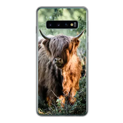 Produktbild von MuchoWow® Handyhülle Schutzhülle Hülle für Samsung Galaxy S10 Schottische Highlander - Wald - Tiere Silikon Softcase Handy Hülle - Handytasche