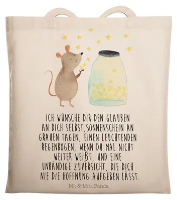Produktbild von Mr. & Mrs. Panda Tote Bag Maus Sterne - Transparent - Geschenk, Geburtstag, Einkaufstasche, Tasche, Shopping, Laptoptasche, Schwangerschaft, Geburt, Träume, Schultasche