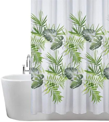 Produktbild von Unyqoos® Duschvorhang mit Blattmotiv – palmgrün, 180×180 cm, 100% Polyester, schimmelresistent und wasserabweisend, inkl. 12 Kunststoffhaken