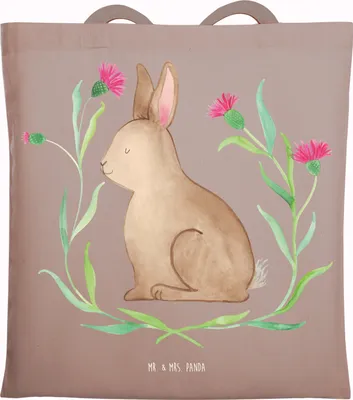 Produktbild von Mr. & Mrs. Panda Tote Bag Hase Sitzen - Braun Pastell - Geschenk, Ostergrüße, Ostern, Grüße, Frohe, Baumwolltasche, Shopping Tasche, Laptoptasche, Osterhase, Stoffbeutel