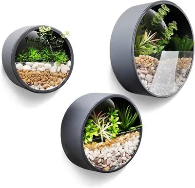 Image de Pots muraux en métal gris foncé, 10 cm, lot de 3