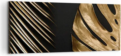 Produktbild von Bild auf Leinwand - Leinwandbild - Einteilig - Golden Blatt Monstera - 120x50cm - Wand Bild - Wanddeko - Wandbilder - Leinwanddruck - Bilder - Wanddekoration - Leinwand bilder - AB120x50-5028